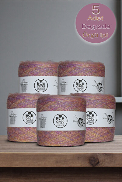 Ece Örgü Tasarım Atölyesi Fir de tricotat angora în degrade de culori roz, li...