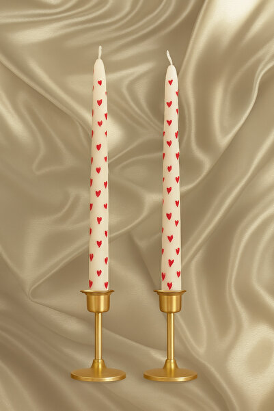 SİESPURE 2’li Kalp Desenli Şamdan Mum Seti – Romantik Dekoratif Uzun Mum