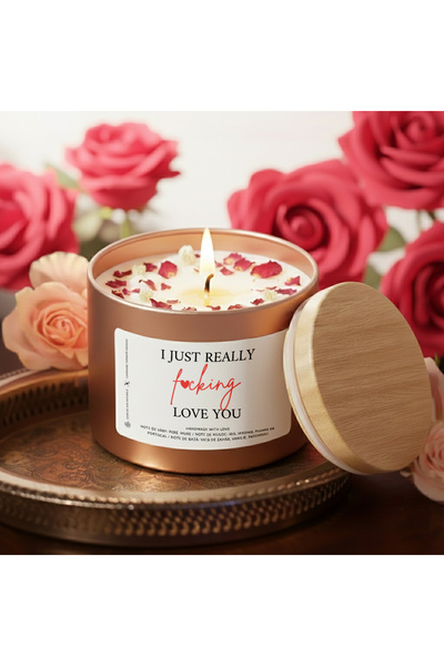 BUNILU Lumanare parfumata , mesaj iubire, borcan metalic, parfum floral