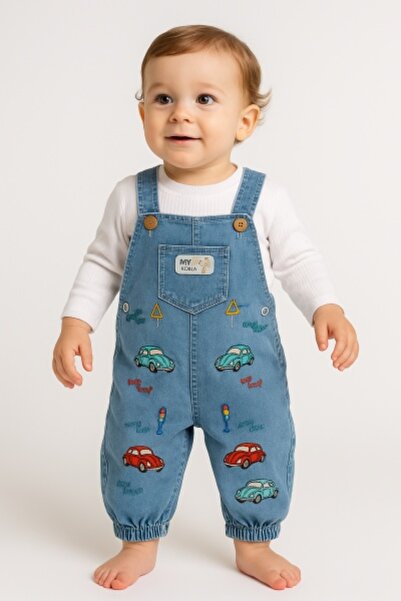 Pure Boutique Baby boys denim jumpsuit set with cotton blouse, overalls