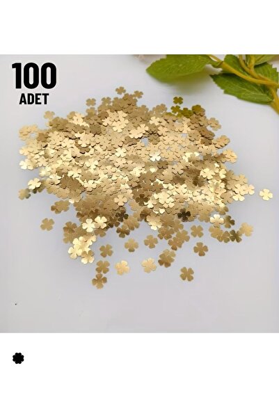 zafrakreklam Dekor Süs Ayna Gold Yonca Yaprak 100x Adet Pleksi Dekoratif 1.5c...