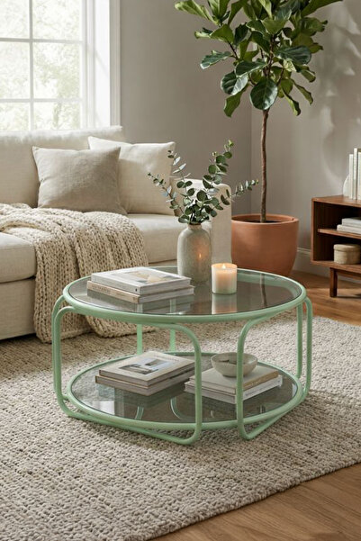 DEKOPRATİK Antares Mint Yeşili Orta Sehpa Şeffaf Kırılmaz Cam