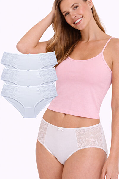 IPL Women's Panties,Women's Waist Lace Detailed Cotton Panties 3-Piece White Set