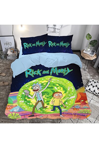 SAREL Rick and Morty Baskılı 3D Çift Kişilik Nevresim Takımı