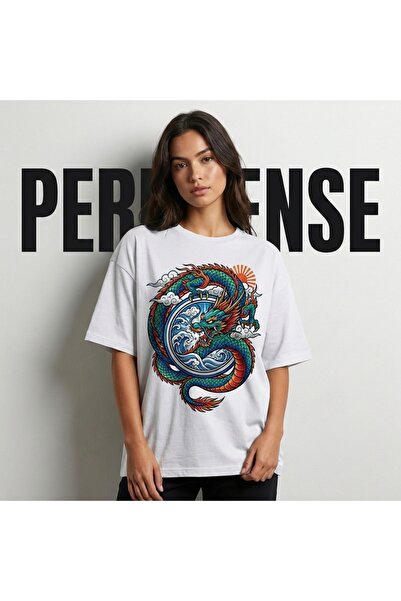 PERISENSE Unisex Japanese Dragon Printed Premium Combed Cotton Oversized T-Shirt