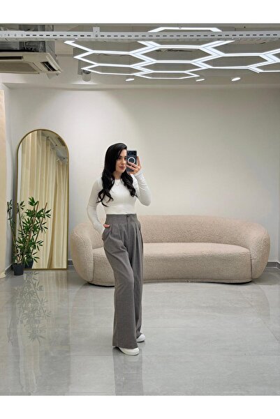 MARGA Pile Detaylı Ekose Desen Kumaş Pantolon