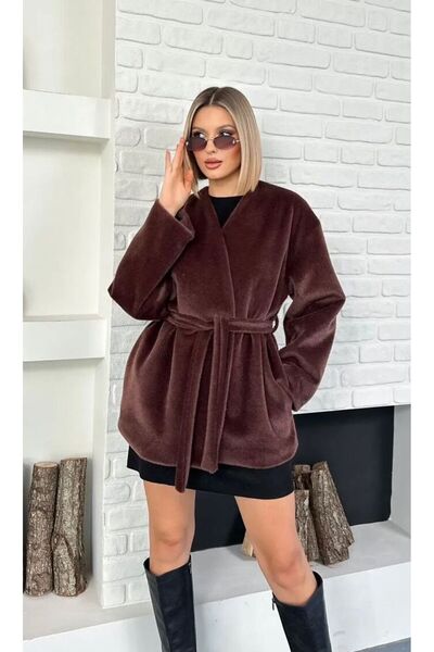 Bonneluit.co Kruvaze bağlamalı peluş kürk