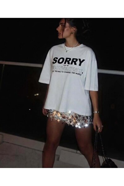 ibeeka Slogan text Printed sorry ! T-shirt ecru color