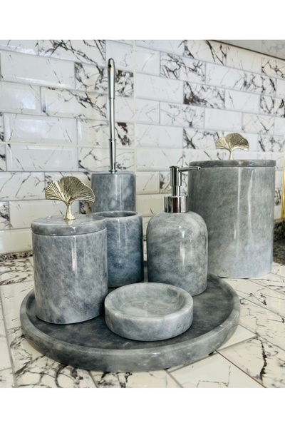 SAMM MARBLE Gri Mermer Banyo Seti 7li