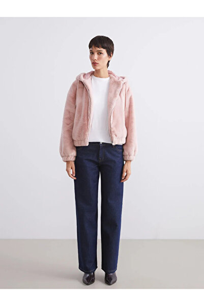 LC Waikiki Pink Hooded Women's Fur Coat