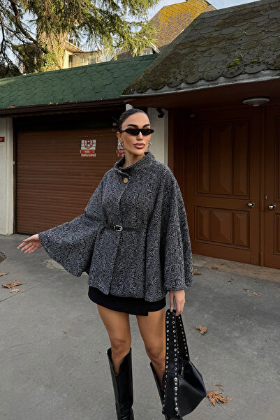 bacc Antarsit Belt Detailed Cashmere Cape Coat Bchnv-251224