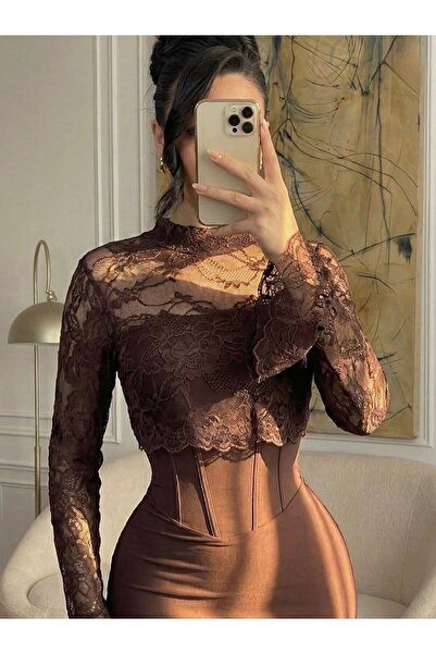 hind fashion Mocha lace dress, 3 pieces
