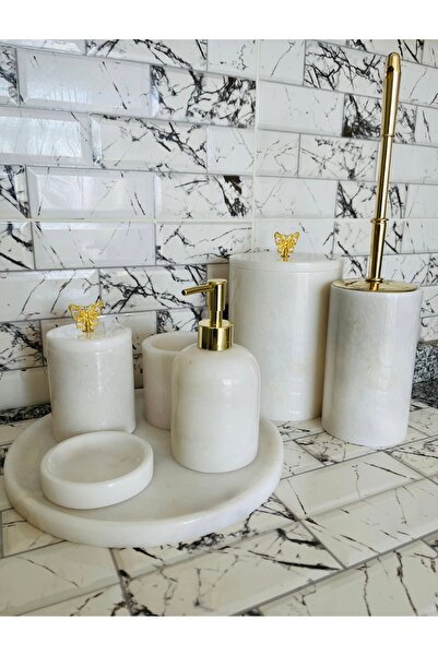 SAMM MARBLE Beyaz Mermer Banyo Seti 7li