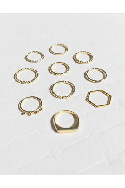 Ervalina مجموعة من 10 خواتم مربعة وحلقات مفصلية