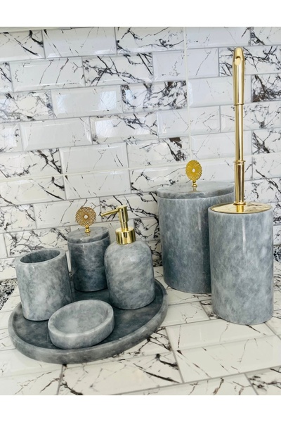 SAMM MARBLE Gri mermer banyo seti