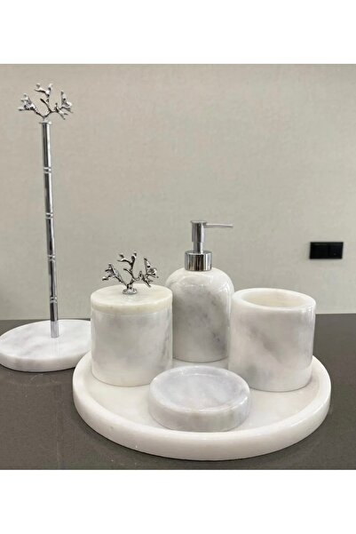 SAMM MARBLE Beyaz mermer banyo seti 6 lı