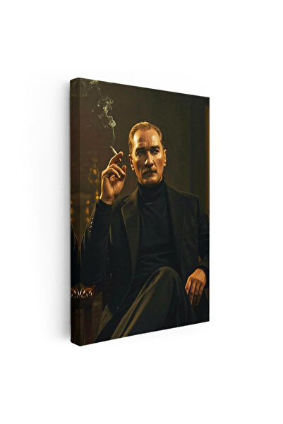 Tablofest Dikey Kanvas Tablo Atatürk Boğazlı Kazak Ceket Sigara Atatürk Tablo...