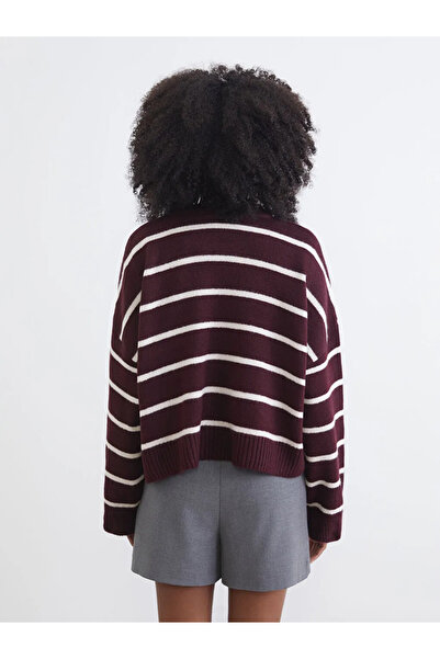 LC Waikiki Овърсайз дамски пуловер от плетиво с раирана кръгла яка