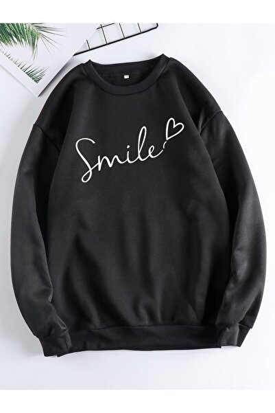 Kids Сміх Серце Надрукований Унісекс Зимовий Дитячий Світшот Чорний