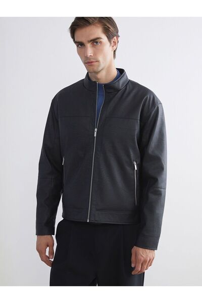 LC Waikiki Lcw Vision Standard Mold Mock Neck Men's Leather-Look Coat