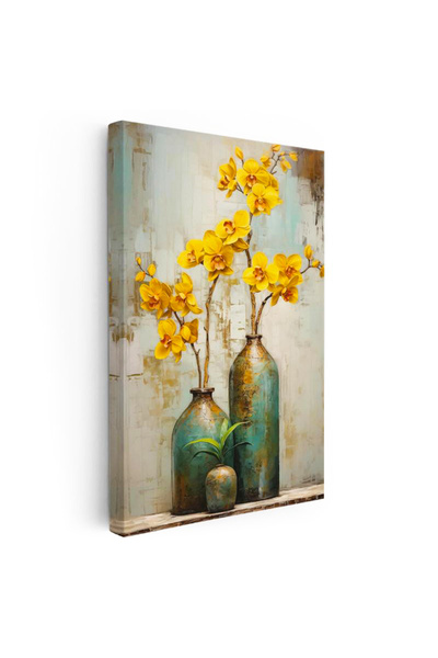 Tablofest Dikey Kanvas Tablo Vazoda Orkide Çiçek Tablosu Ev Ofis Duvar Dekoru