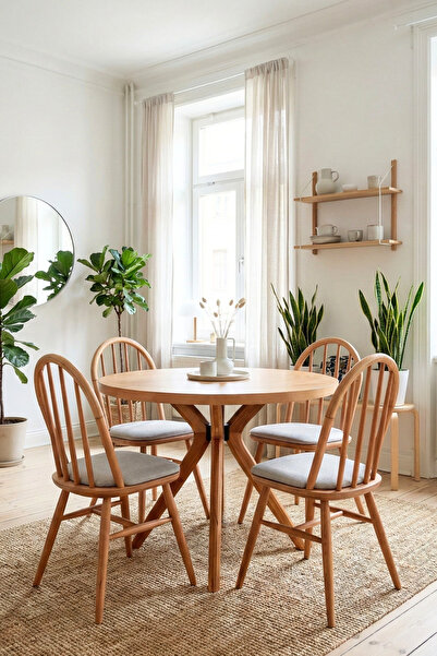 Woodenbend Alex Naturel Yuvarlak 100 cm Ahşap Yemek Masası Takımı – Amerikan ...