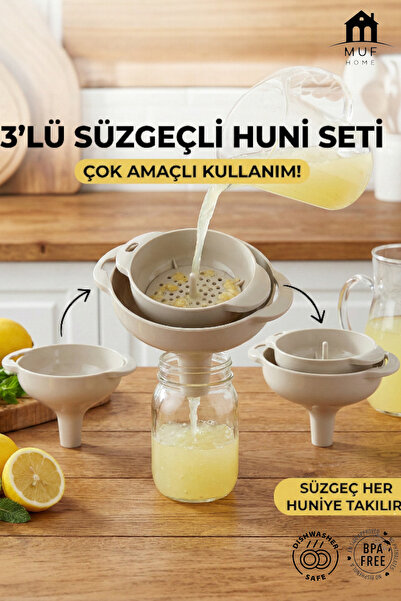 MUF HOME Practical 3 Size Strainer Funnel Set, Space-Saving Interlocking Desi...
