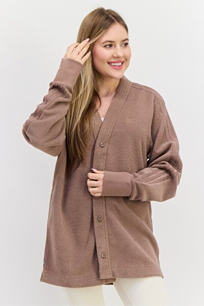 adidas كارديجان نسائي رياضي بأكمام طويلة مناسب للأنشطة الخارجية، لون رمادي داكن