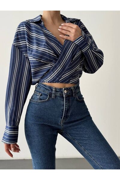 Bonneluit.co BELDEN BAĞLAMALI KADIN CROP GÖMLEK