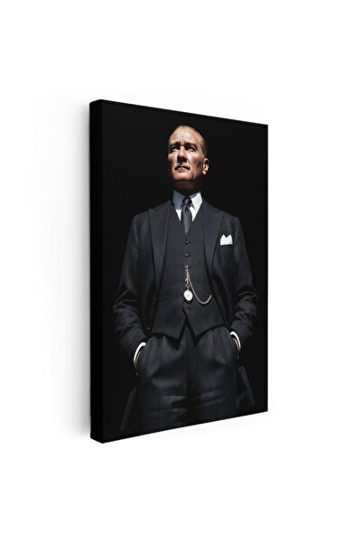 Tablofest Dikey Kanvas Tablo Atatürk Yelekli Takım Köstekli Saat Atatürk Tabl...