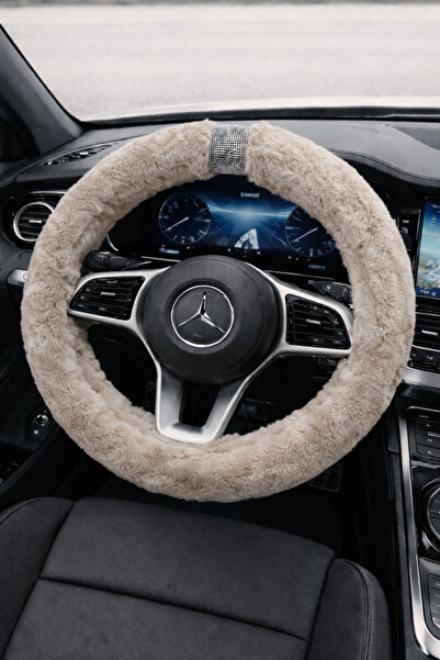 IŞILTI DESİGN Kadınlara Özel Bej Geçme Peluş Direksiyon Kılıfı