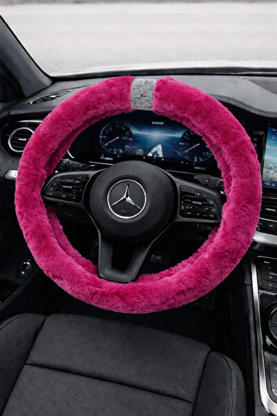 IŞILTI DESİGN Kadınlara Özel Fuşya Geçme Peluş Direksiyon Kılıfı