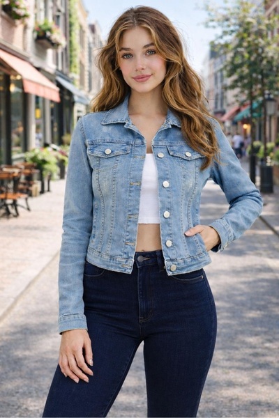 Bluewhs Women's classic light modern fit light blue denim jacket coat