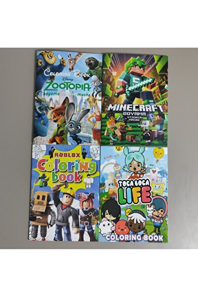 ada çanta kırtasiye 4 adet stickerli boyama kitabı (Zootopia/Minecraft/Roblox...