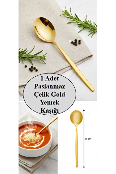 TARIK HOME 1 ADET GOLD RENK PASLANMAZ ÇELİK YUVARLAK FORM YEMEK KAŞIĞI
