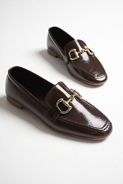 bashrol Kadın Acı Kahve Parlak Deri Gold Tokalı Ortopedik Hafif Şık Ve Rahat ...