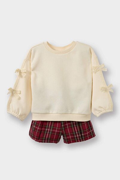 DeFacto Kız Bebek Kareli Sweatshirt Kumaşı 2li Takım G1656A525WN