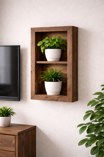 Woodymoda Masif Çam Ahşap Duvar Rafı – Rustik Açık Kahverengi, Saksı & Dekor ...