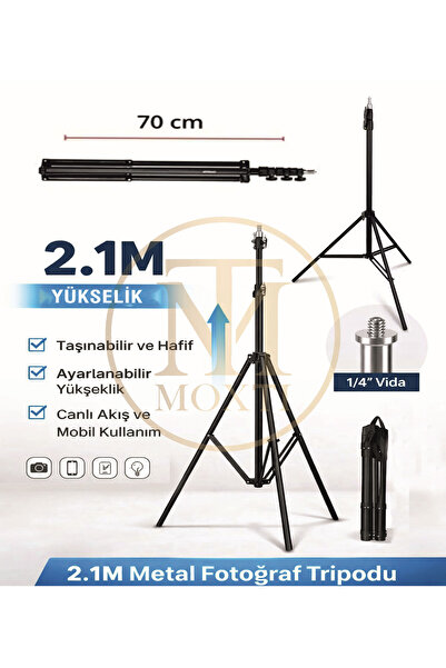 Moxti Tripot 2.1 Metre Uyumlu Uzun Ayarlanabilir Kolay Katlanır Telefon Tutuc...