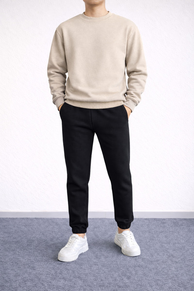 Revasser Unisex Kadın/Erkek DÜZ Alt Üst Pamuklu Jogger Sıfır Yaka Sweatshirt ...