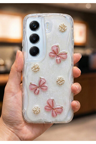 Rivor Tecno Camon 40 Pro Uyumlu Kılıf Kamera Korumalı Kelebek Ve Çiçek Kabart...