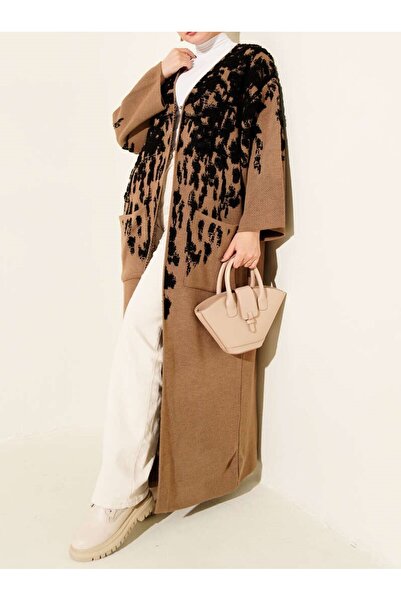 Burcia Embossed Patterned Knitwear Long Cardigan