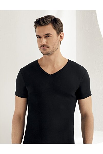 Şahinler Men'S, Black, 100% Cotton, Short Sleeve, V-Neck, Ribbed 6-Pack Under...