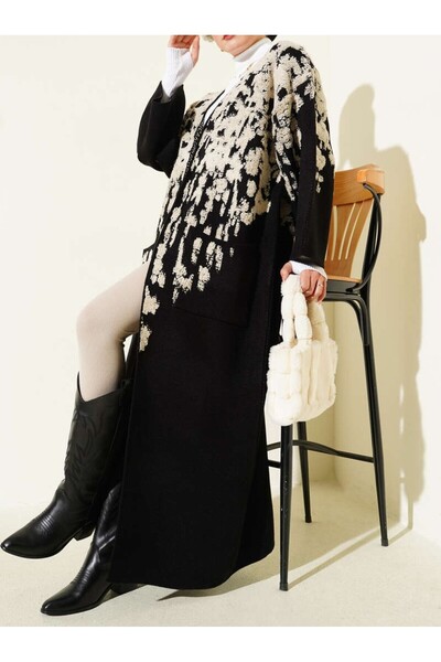 Burcia Embossed Patterned Knitwear Long Cardigan