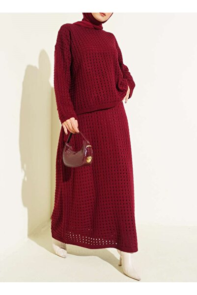 Burcia Lace-Like Knit Skirted Knitwear Double Set