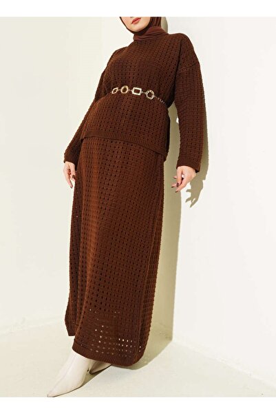 Burcia Lace-Like Knit Skirted Knitwear Double Set