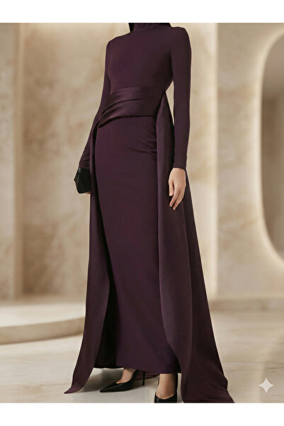 Zarkasha Royal Burgundy Evening Dress | Luxurious Taffeta with High Neck and ...
