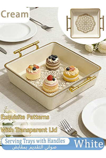 Generic Handle tray, white acrylic snack tray with lid, suitable for coffee t...