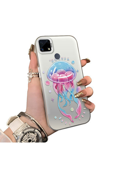 ucuc حافظة مضادة للسقوط من السيليكون المتوافقة مع هاتف Realme C25S، نمط سمكة ...