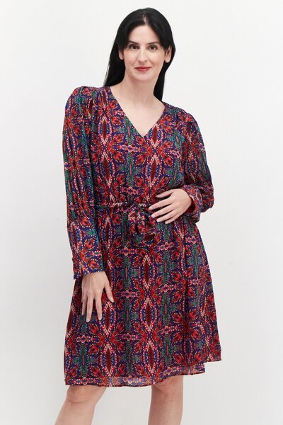 PROMOD Women Abstract Print Midi Dress, Blue Combo
